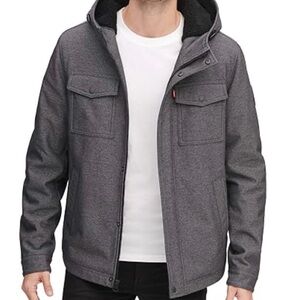 Levi's Men's Charcoal Soft Shell Sherpa Lined Hooded Jacket Size L